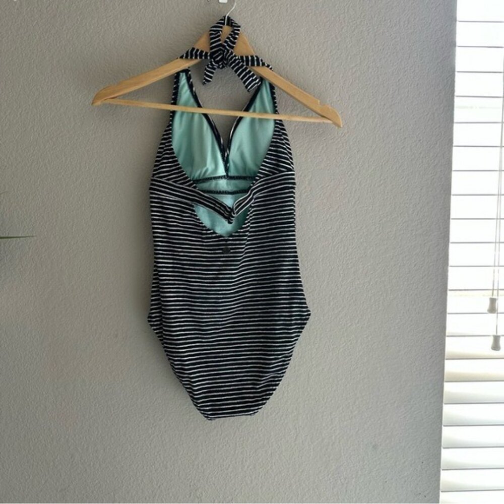 Prana Women's Halter Lahari One Piece Black & White Striped Swimsuit Size Small - Picture 3 of 9
